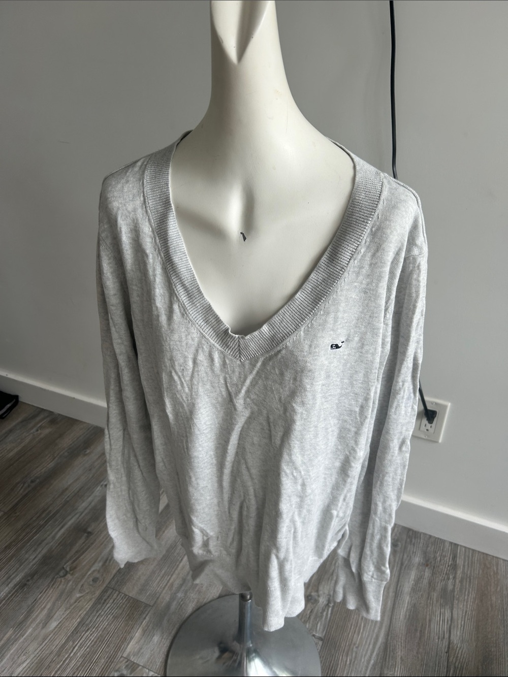 Vineyard Vines Light Gray V-Neck Sweater with Whale Logo